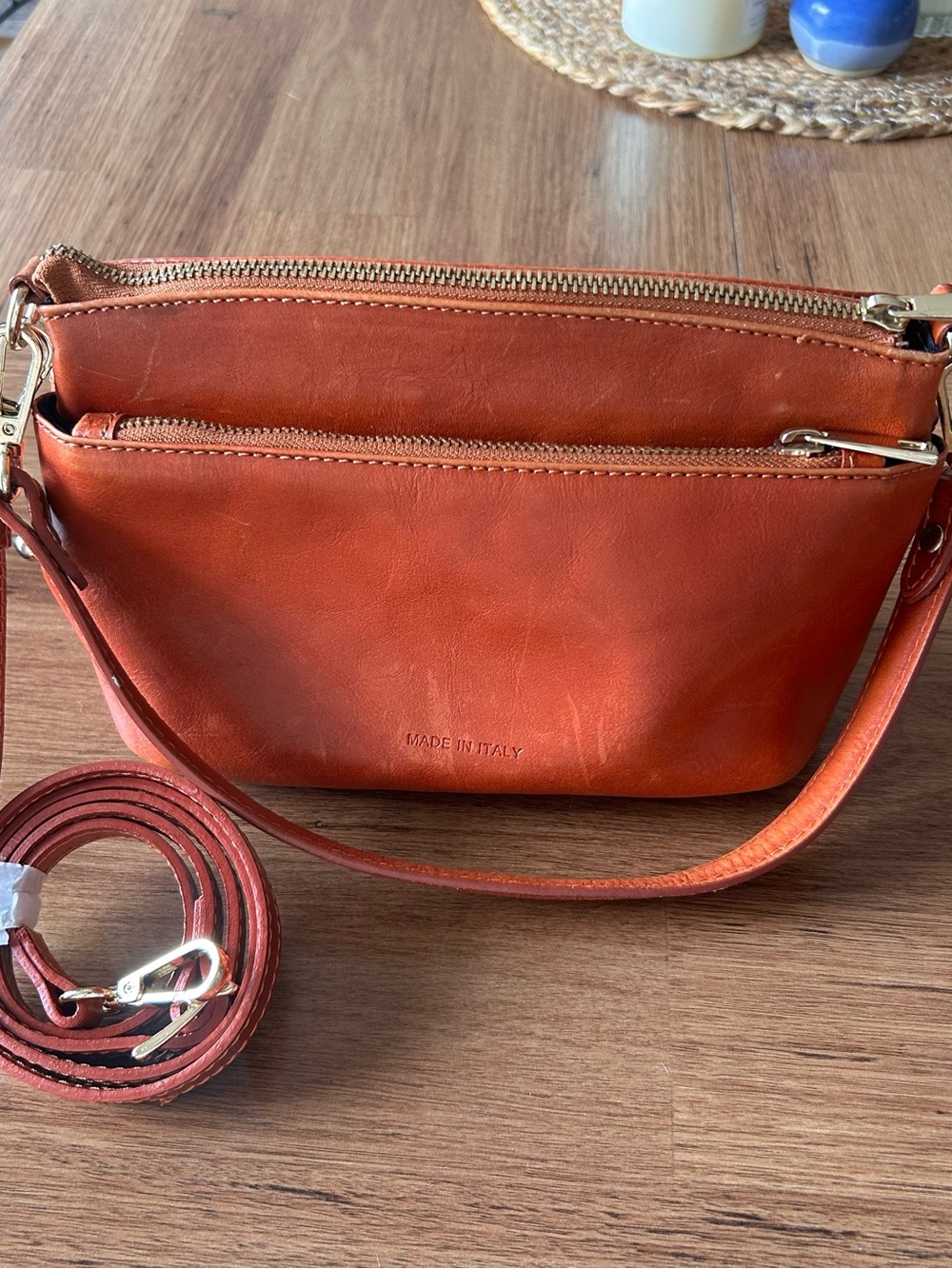 Divina Firenze Italian-Made Orange Leather Crossbody with Gold Hardware New